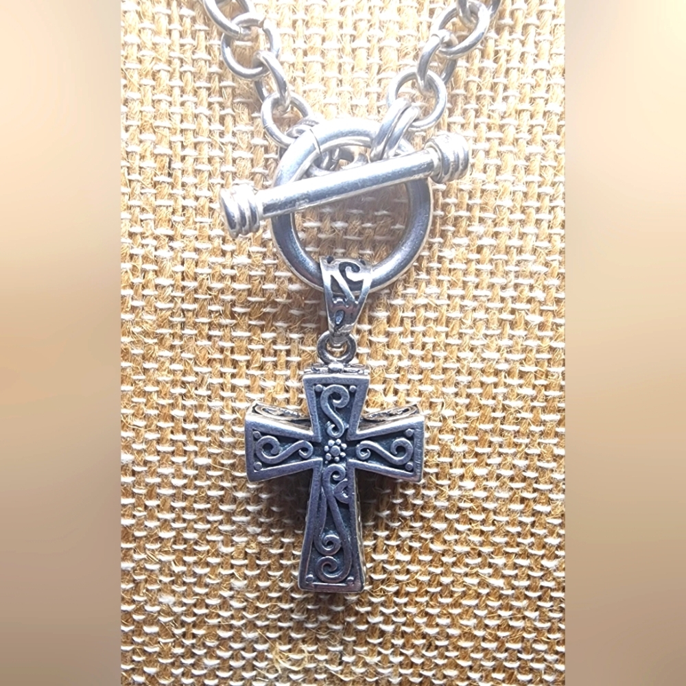 Sterling Cross Locket On Toggle Chain